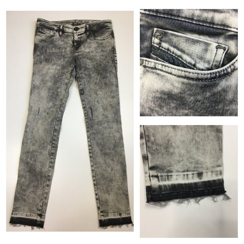 DIESEL Gray Bleach Super slim Low Waist Skinzee Low-C Released Hem Jeans